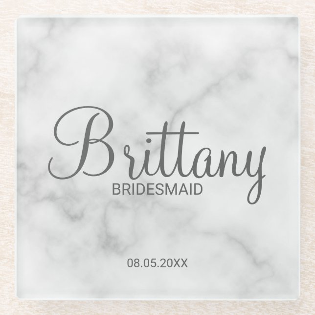 Classy White Marble Personalisiert Bridesmaiers Glasuntersetzer (Vorderseite)