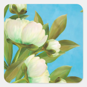 Classy White Peonies Floral Bouquet Quadratischer Aufkleber