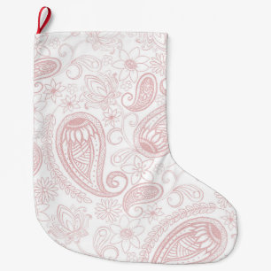 Classy White Rose Gold Glitzer Paisley Floral Großer Weihnachtsstrumpf
