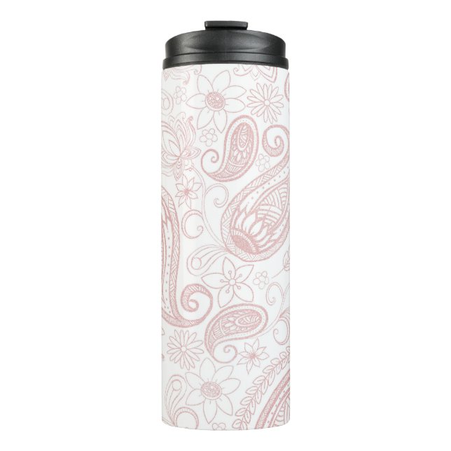 Classy White Rose Gold Glitzer Paisley Floral Thermosbecher (Vorderseite)