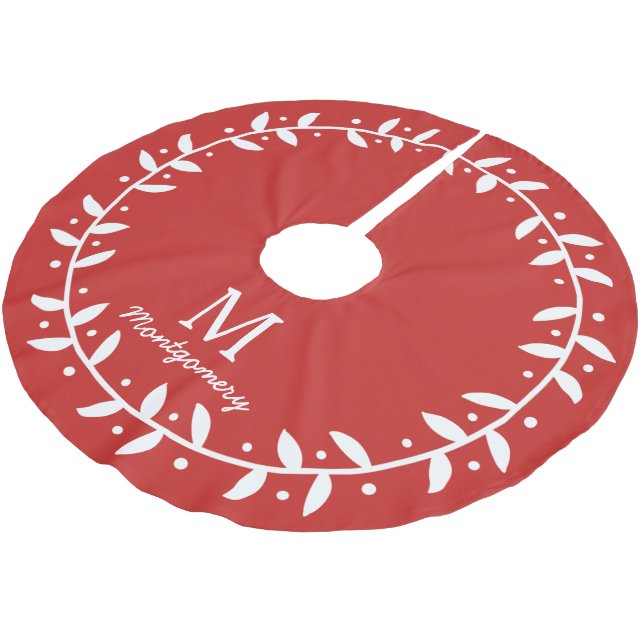 Classy White Vine Wreath & Family Name Polyester Weihnachtsbaumdecke (Schrägansicht)