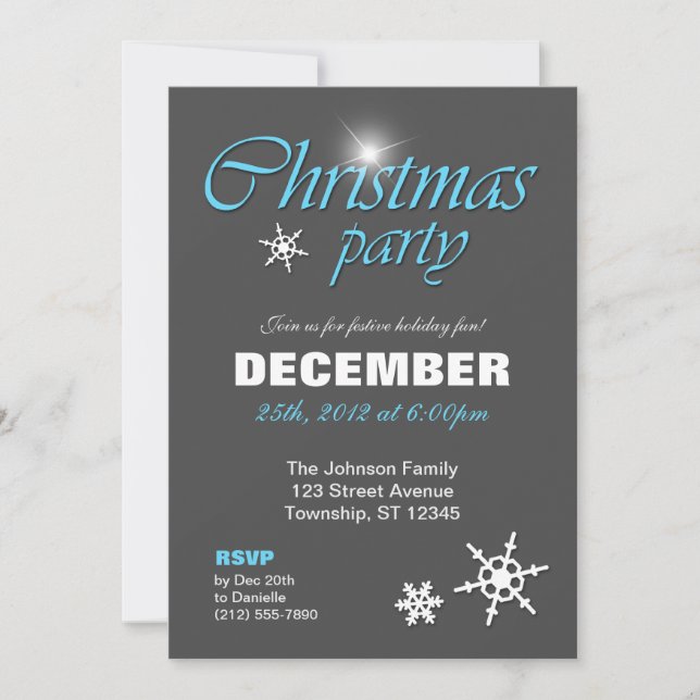 Classy Winter Blue Christmas Party Invitations (Devant)