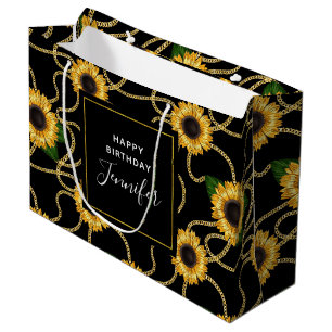 Classy Yellow Sunblumen Stilvolles Muster Geburtst Große Geschenktüte