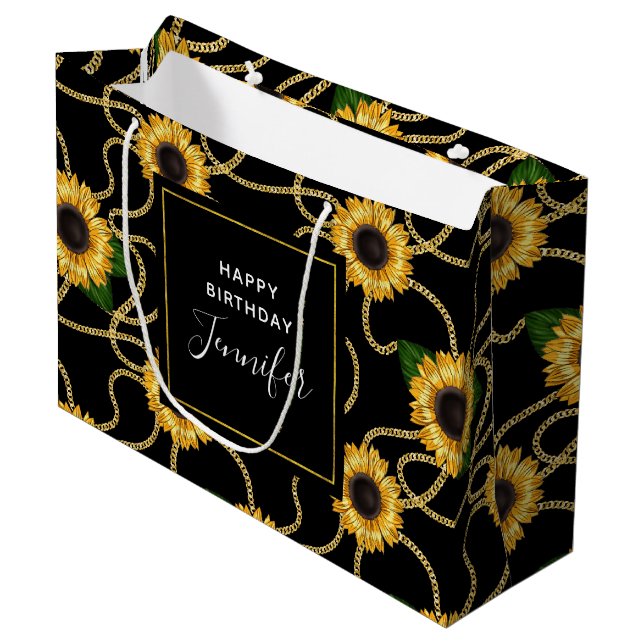 Classy Yellow Sunblumen Stilvolles Muster Geburtst Große Geschenktüte (Vorderseite Schrägansicht)