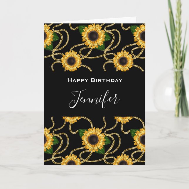 Classy Yellow Sunblumen Stilvolles Muster Geburtst Karte (Vorderseite)