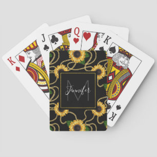 Classy Yellow Sunblumen Stilvolles Muster Monogram Spielkarten