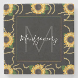 Classy Yellow Sunblumen Stilvolles Muster Monogram Steinuntersetzer