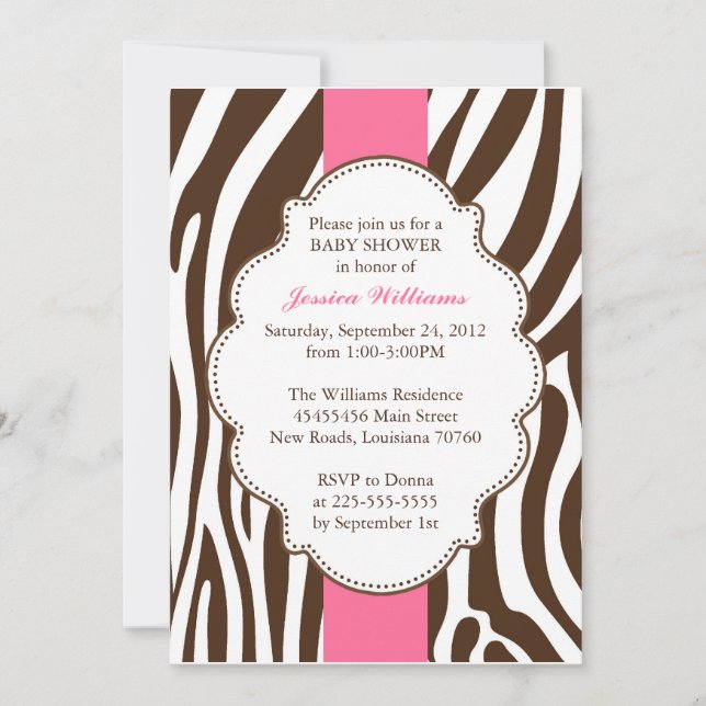 Classy Zebra Babydusche Einladung (Vorderseite)
