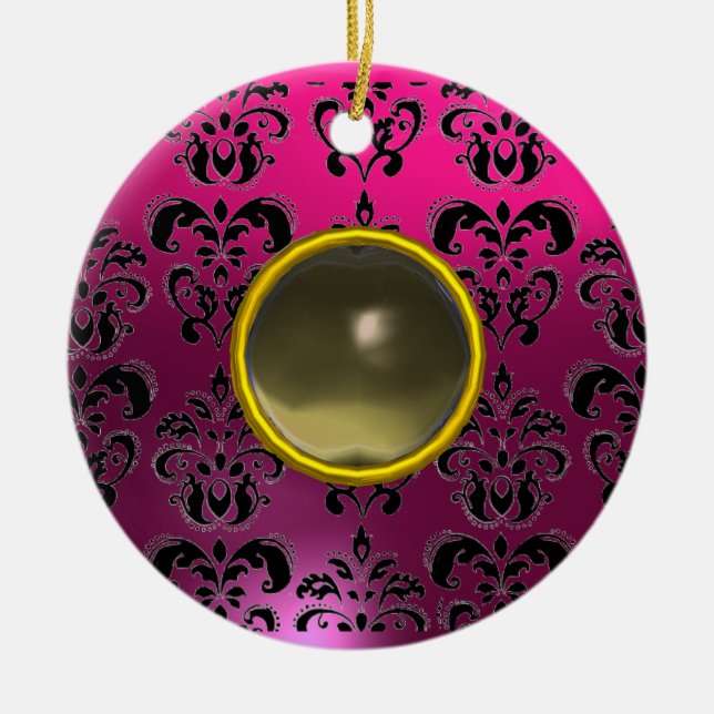CLASSYBLACK PINK LILA FUCHSIA DAMASK GEM KERAMIK ORNAMENT (Vorne)