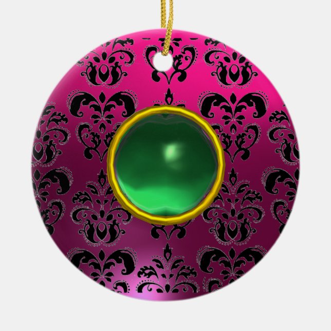 CLASSYBLACK PINK LILA FUCHSIA DAMASK GEM KERAMIKORNAMENT (Vorne)