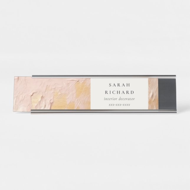 Classys Artistic Bush Pink Gold Oil Paint Business Schreibtischnamensplakette (Vorderseite )