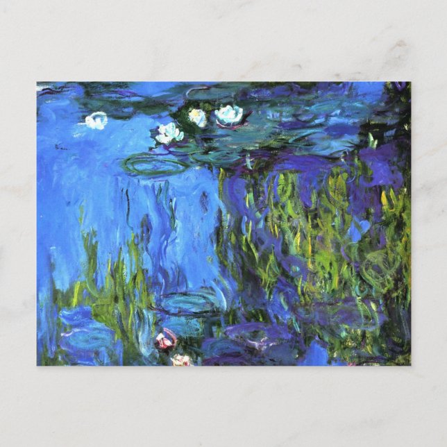 Claude Monet art: Water-Lilies, blauer Indigo Postkarte (Vorderseite)