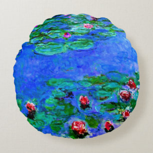 Claude Monet art: Water Lilies (rot), Rundes Kissen