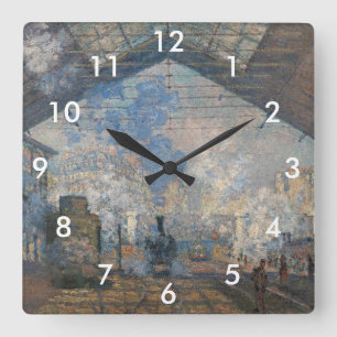 Claude Monet - Außenansicht des Bahnhofs Saint-Laz Quadratische Wanduhr