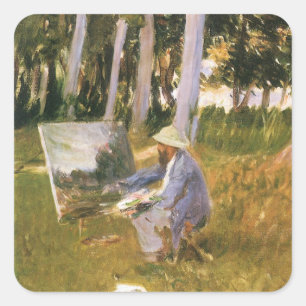 Claude Monet beim Malen, Waldrand von Sargent Quadratischer Aufkleber