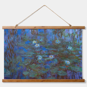 Claude Monet - Blaue Seerosen Wandteppich Mit Holzrahmen