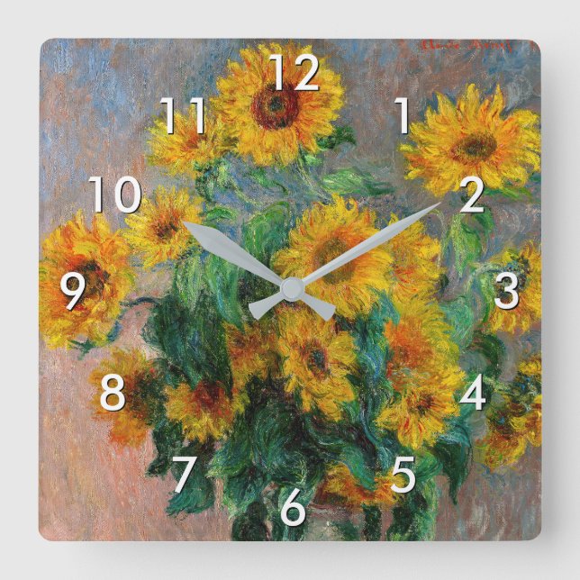 Claude Monet - Bouquet der Sonnenblumen Quadratische Wanduhr (Vorderseite)