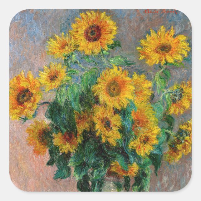 Claude Monet - Bouquet der Sonnenblumen Quadratischer Aufkleber (Vorderseite)