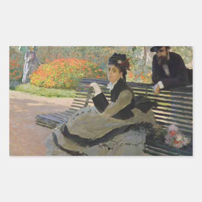Claude Monet - Camille Monet auf einer Bank Rechteckiger Aufkleber (Vorderseite)