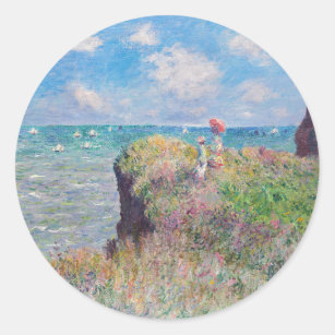 Claude Monet - Cliff Walk in Pourville Runder Aufkleber