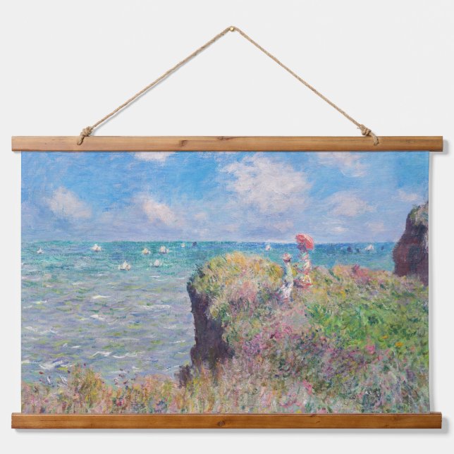 Claude Monet - Cliff Walk in Pourville Wandteppich Mit Holzrahmen (Vorne)