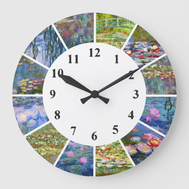 Claude Monet Clock Water Lilies Gemälde Kunstwerk Große Wanduhr (Vorderseite)