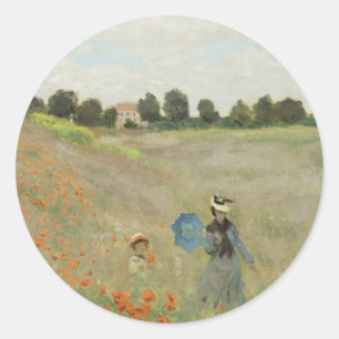 Claude Monet Das Mohnfeld bei Argenteuil Kunst Runder Aufkleber
