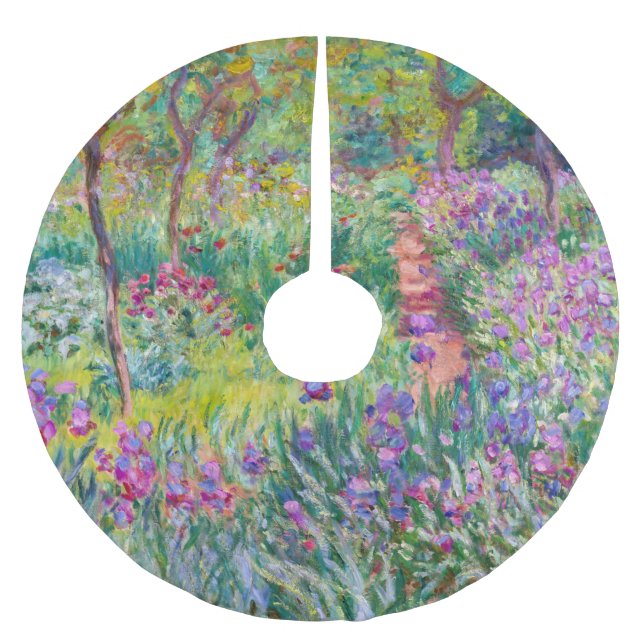 Claude Monet - Der Iris-Garten in Giverny Polyester Weihnachtsbaumdecke (Vorderseite)