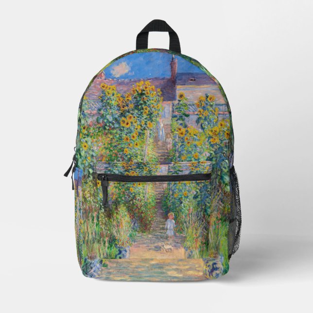 Claude Monet - Der Künstlergarten in Vetheuil Bedruckter Rucksack (Vorderseite)
