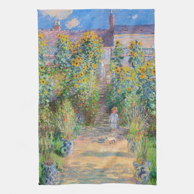 Claude Monet - Der Künstlergarten in Vetheuil Geschirrtuch (Vertikal)