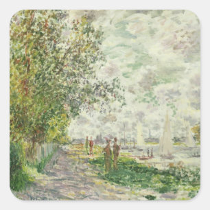 Claude Monet   der Riverbank bei Gennevilliers Quadratischer Aufkleber