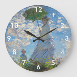 Claude Monet - Der Spaziergang, Frau mit Sonnensch Große Wanduhr
