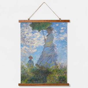 Claude Monet - Der Spaziergang, Frau mit Sonnensch Wandteppich Mit Holzrahmen
