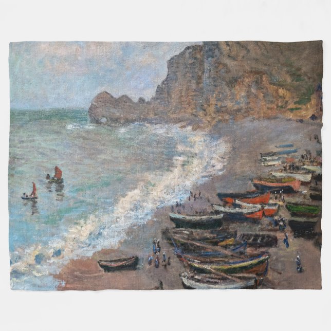 Claude Monet - Der Strand von Etretat Fleecedecke (Vorderseite (Horizontal))