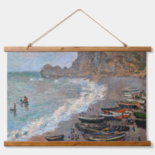 Claude Monet - Der Strand von Etretat Wandteppich Mit Holzrahmen