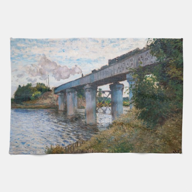 Claude Monet - Die Eisenbahnbrücke in Argenteuil Geschirrtuch (Horizontal)