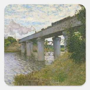 Claude Monet die Eisenbahnbrücke in Argenteuil Quadratischer Aufkleber