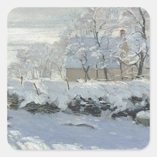 Claude Monet - Die Elster Klassisches Gemälde Quadratischer Aufkleber