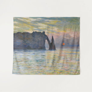 Claude Monet - Die Klippe, Etretat, Sonnenuntergan Wandteppich