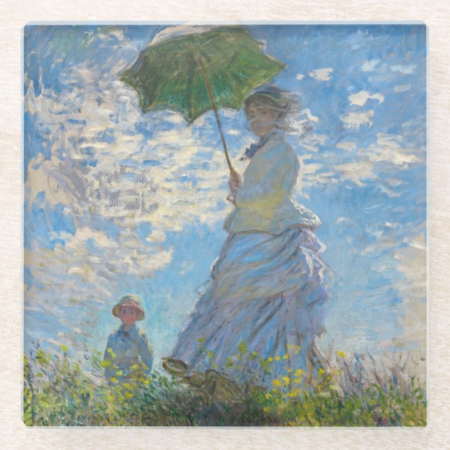 Claude Monet - Die Promenade, Frau mit Sonnenschir Glasuntersetzer (Vorderseite)