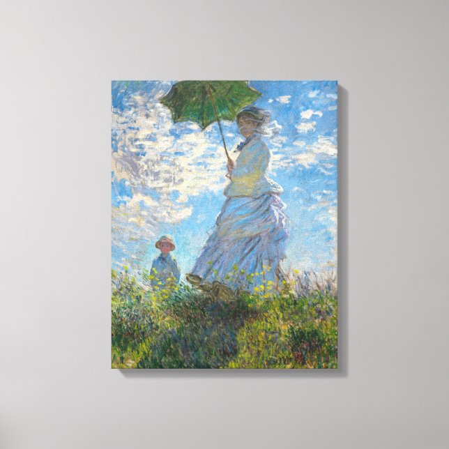 Claude Monet - Die Promenade, Frau mit Sonnenschir Leinwanddruck (Vorderseite)