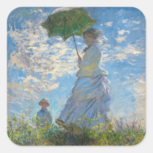 Claude Monet - Die Promenade, Frau mit Sonnenschir Quadratischer Aufkleber