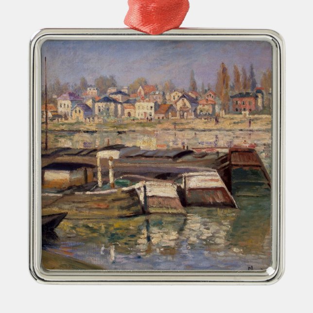 Claude Monet | die Seine bei Asnieres, 1873 Silbernes Ornament (Vorne)