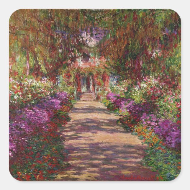 Claude Monet | Ein Weg im Monet-Garten Quadratischer Aufkleber (Vorderseite)