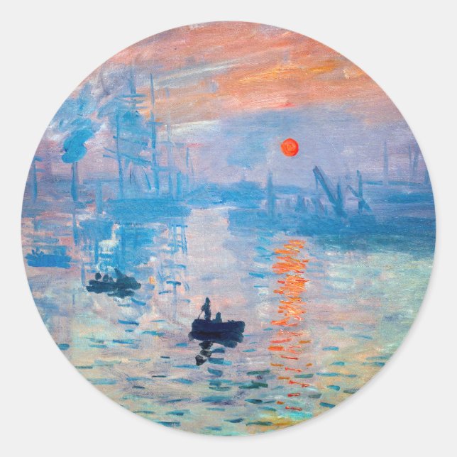 Claude Monet - Eindruck, Sonnenaufgang Runder Aufkleber (Vorderseite)