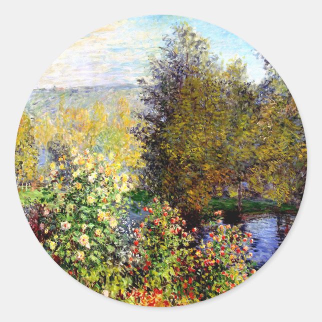 Claude Monet Eine Ecke des Gartens Runder Aufkleber (Vorderseite)