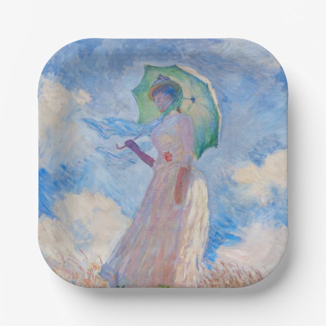 Claude Monet - Eine Frau mit einem Parasol gegenüb Pappteller (Vorderseite)