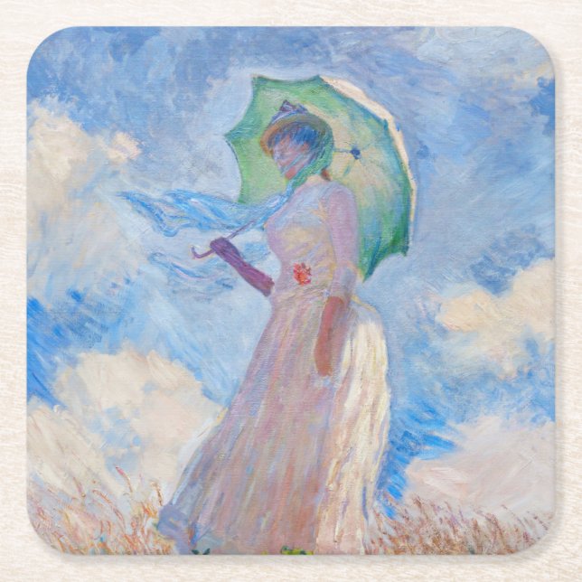Claude Monet - Eine Frau mit einem Parasol gegenüb Rechteckiger Pappuntersetzer (Vorderseite)
