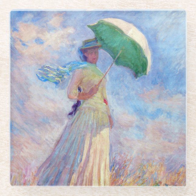 Claude Monet - Eine Frau mit einem Sonnenschirm au Glasuntersetzer (Vorderseite)