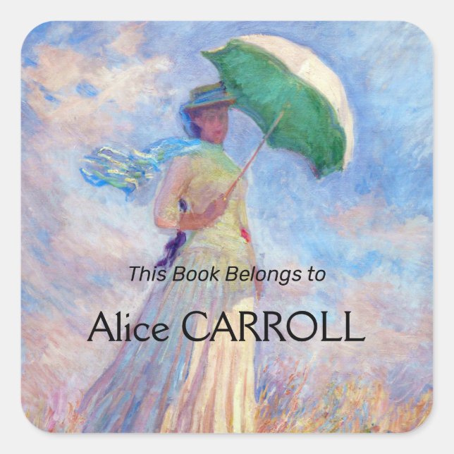 Claude Monet - Eine Frau mit einem Sonnenschirm au Quadratischer Aufkleber (Vorderseite)